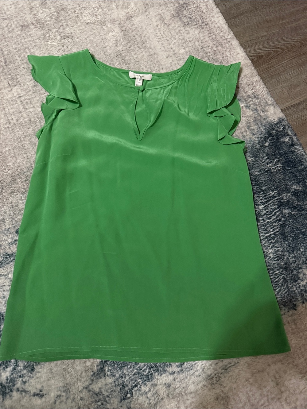 Green Ruffle Sleeve Silk Top -j.crew